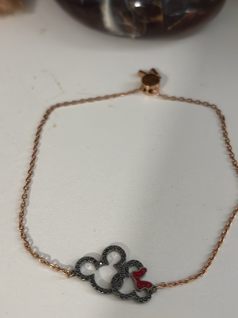 Disney Rose Gold Mickey & Minnie Bracelet with Black & Red Accents